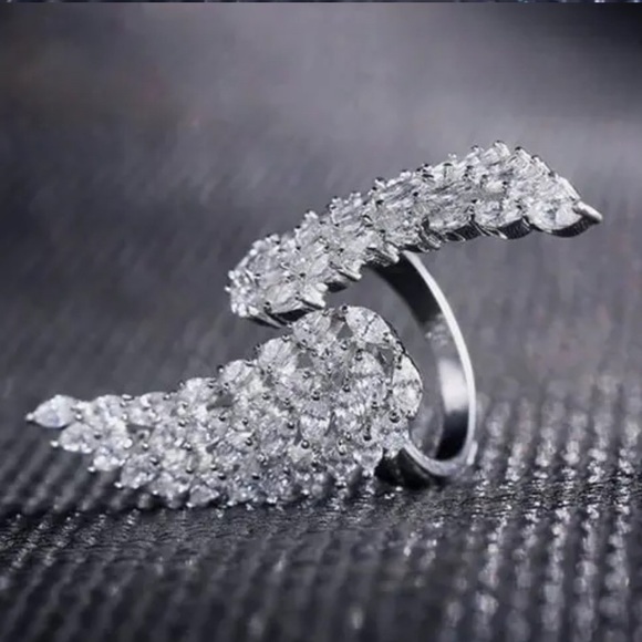 New 925 Silver Angel Wings Marquise Cut Adjustable Diamond Ring - Picture 9 of 10